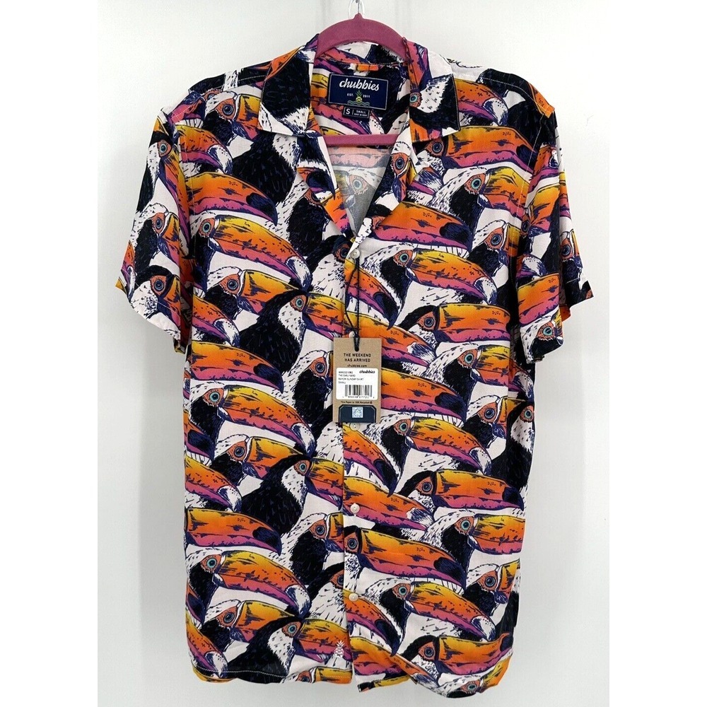 CHUBBIES BUTTON FRONT RAYON SUNDAY SHIRT "THE EARLY BIRD" Men's Size Small